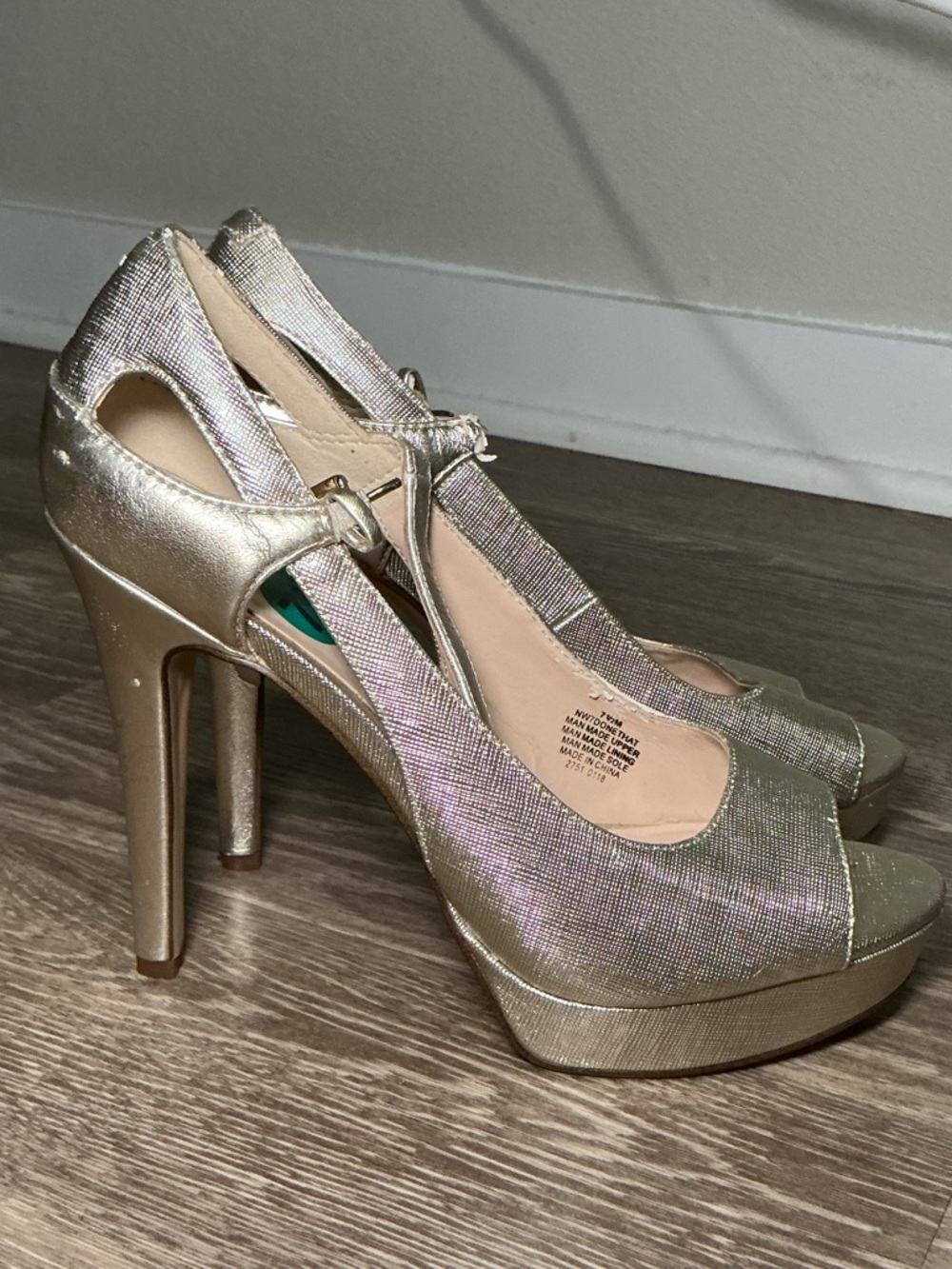 Nine West Gold Peep-Toe Mary Jane Heels
